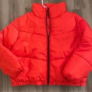 red puffer jacket